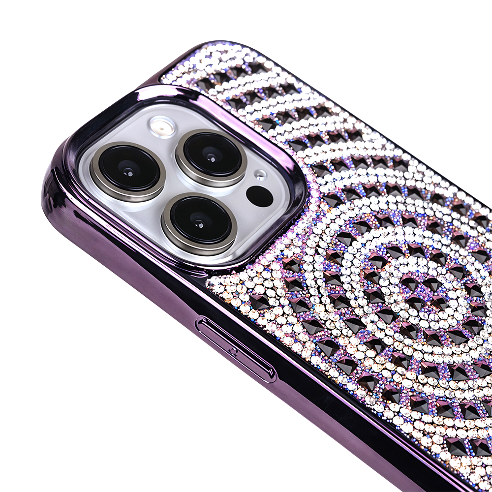 iPhone 14 Pro Swarovski İşlemeli Telefon Kılıfı Mor