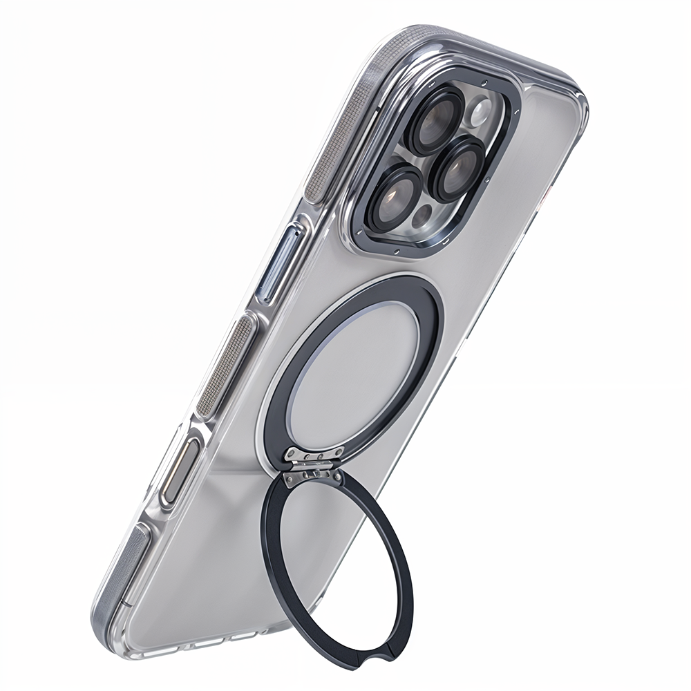 iPhone 15 Pro Max Metal Standlı Telefon Kılıfı Gri
