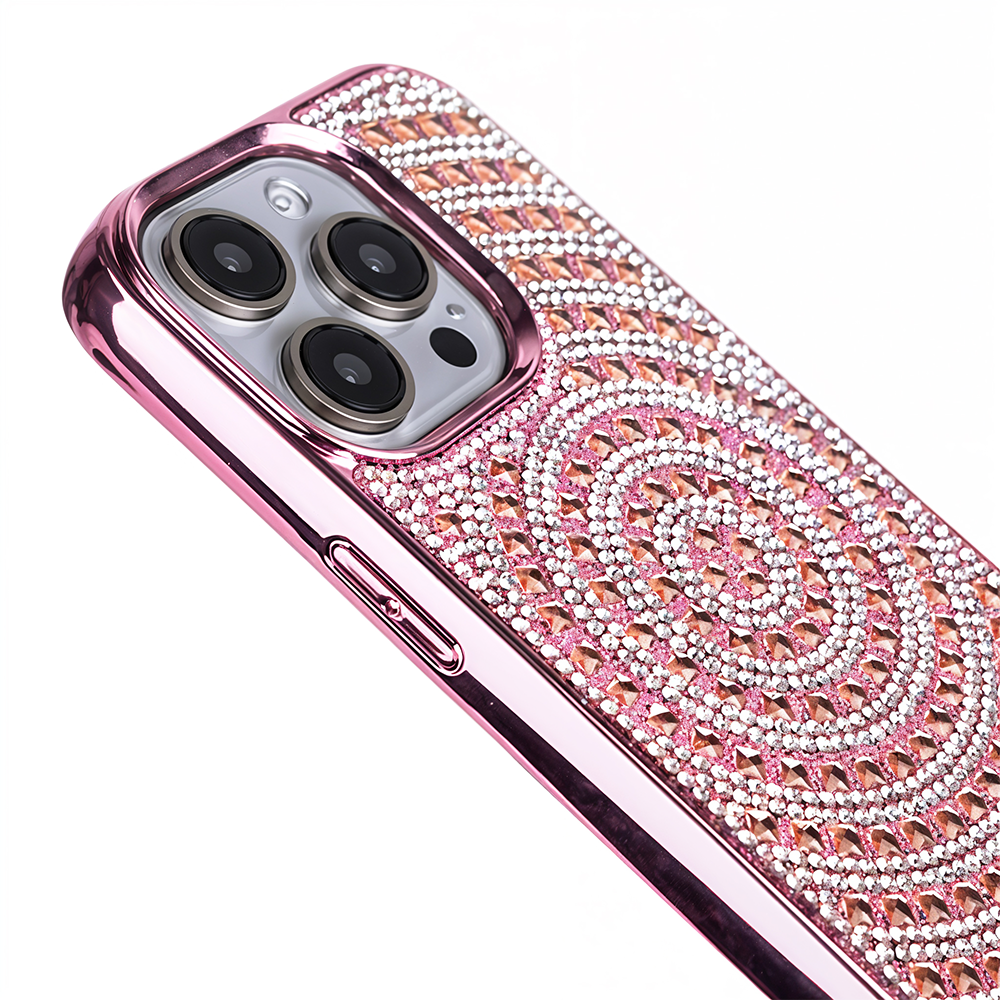 iPhone 14 Pro Max Swarovski İşlemeli Telefon Kılıfı Pembe