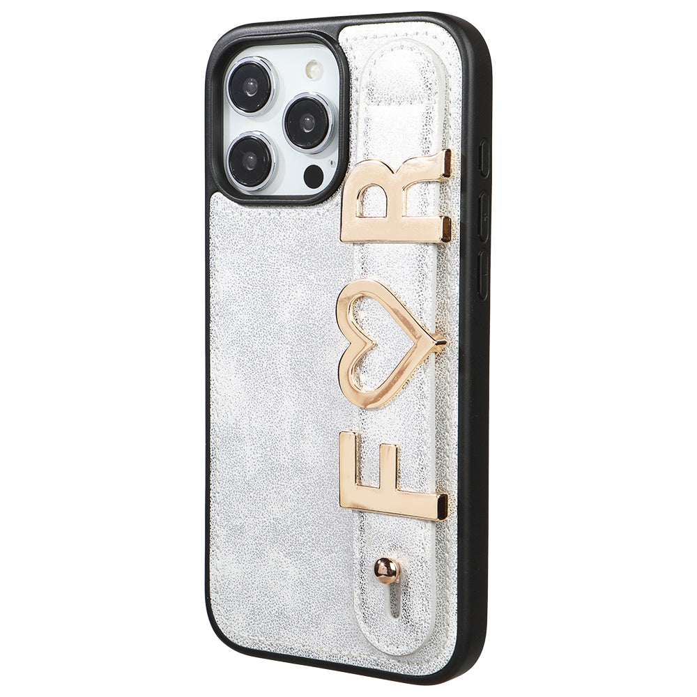 iPhone 15 Pro Max Kişiye Özel Harfli Deri Telefon Kılıfı Beyaz