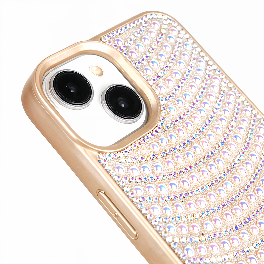 iPhone 13 Boncuk İşlemeli Telefon Kılıfı Gold