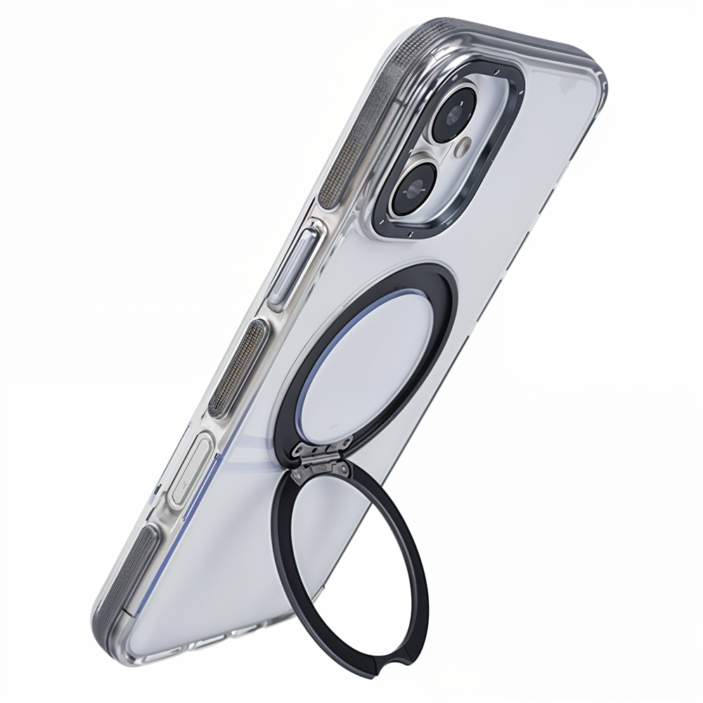 iPhone 16 Metal Standlı Telefon Kılıfı Gri