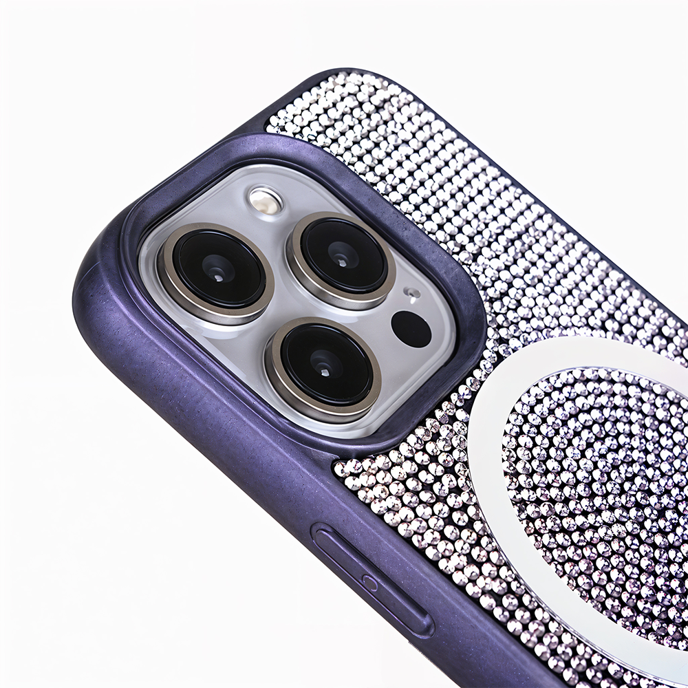 iPhone 15 Pro Max Taşlı Magsafe Telefon Kılıfı Mor
