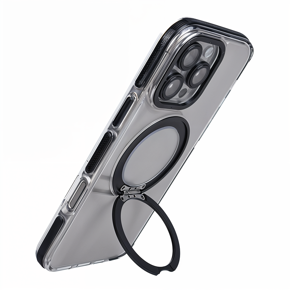 iPhone 15 Pro Max Metal Standlı Telefon Kılıfı Siyah