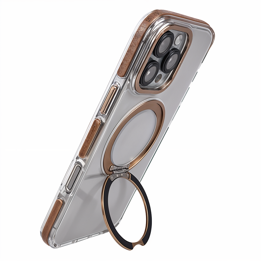 iPhone 15 Pro Max Metal Standlı Telefon Kılıfı Kahve