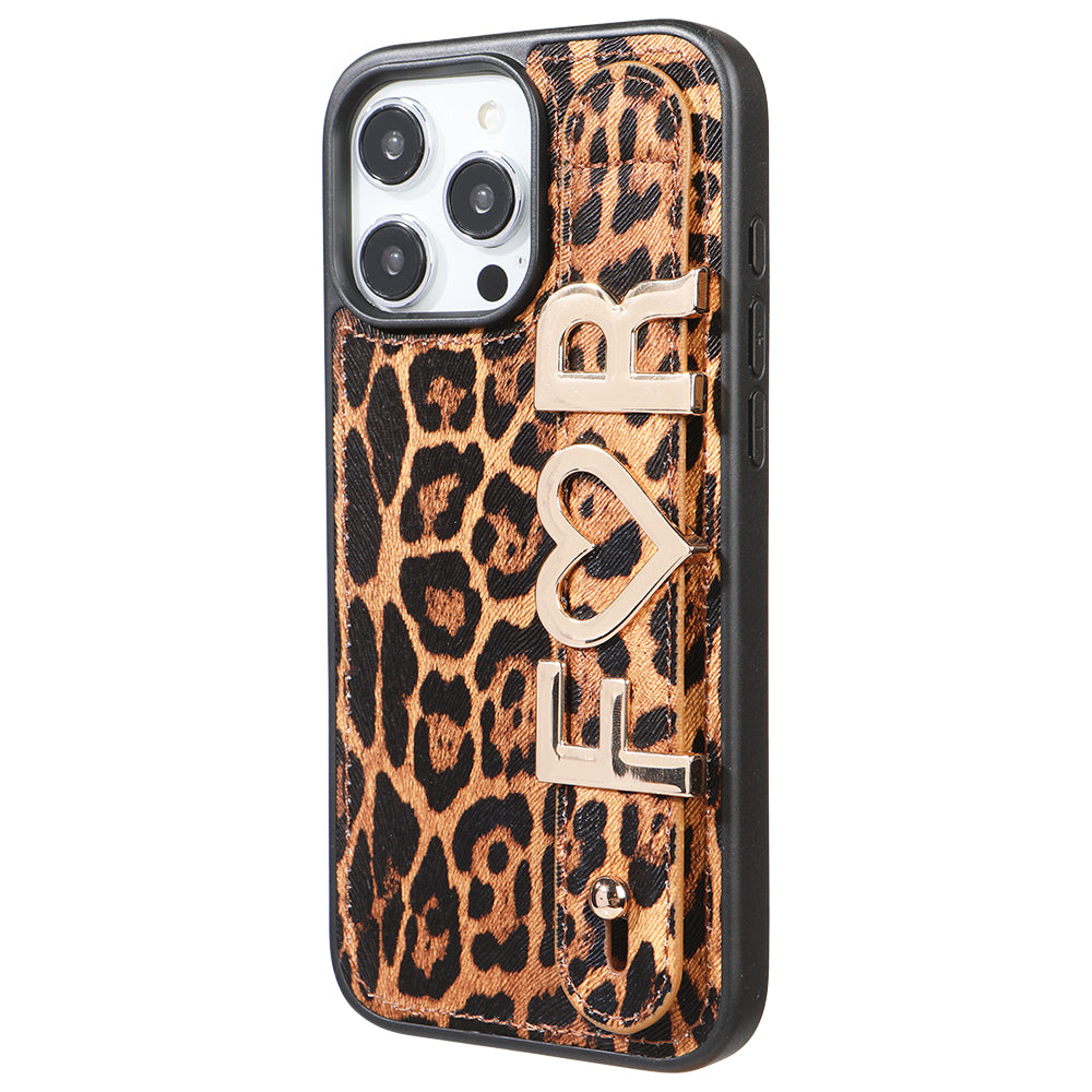iPhone 15 Pro Max Kişiye Özel Harfli Deri Telefon Kılıfı Leopar