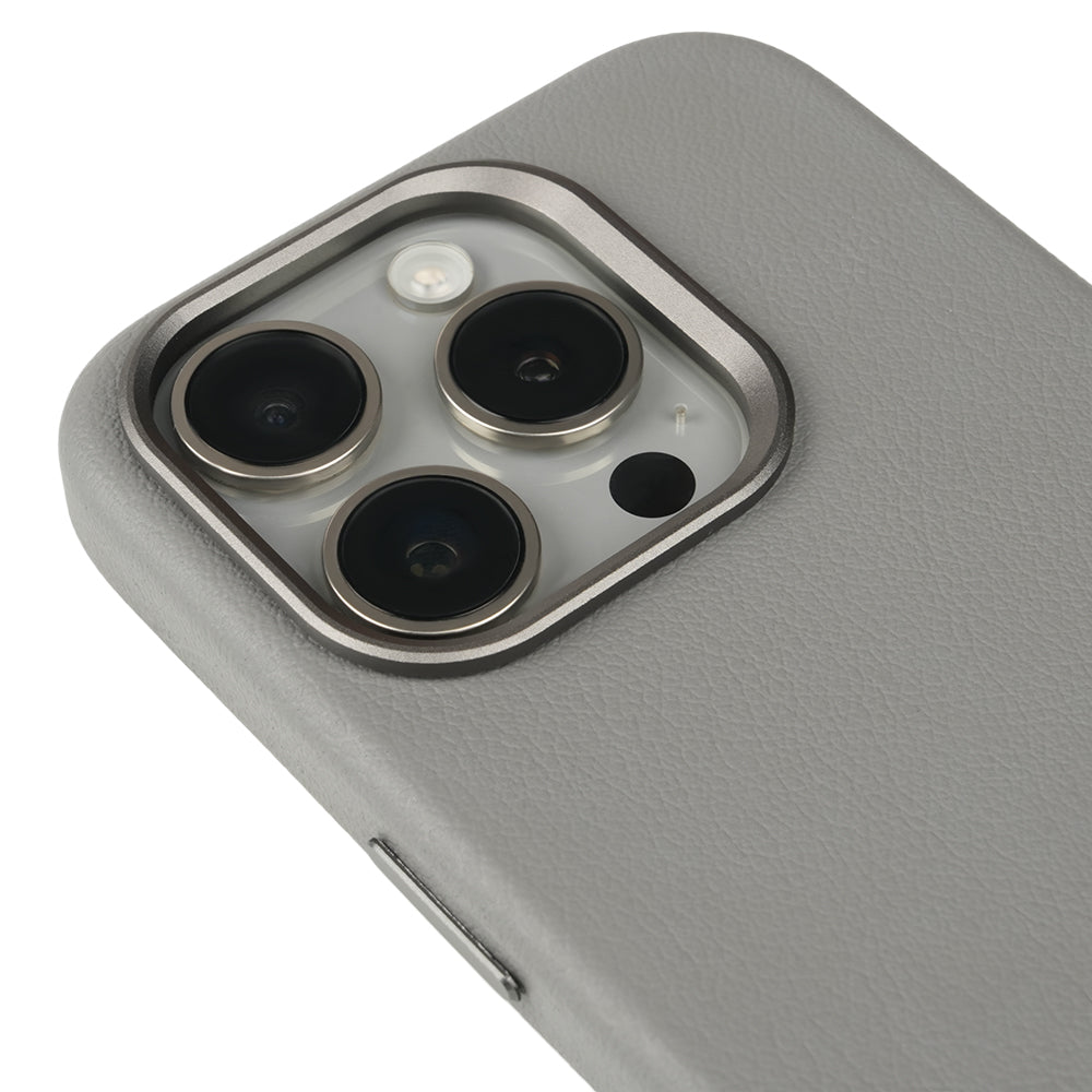 iPhone 15 Pro Max Gizli Magsafeli Deri Telefon Kılıfı - Gri