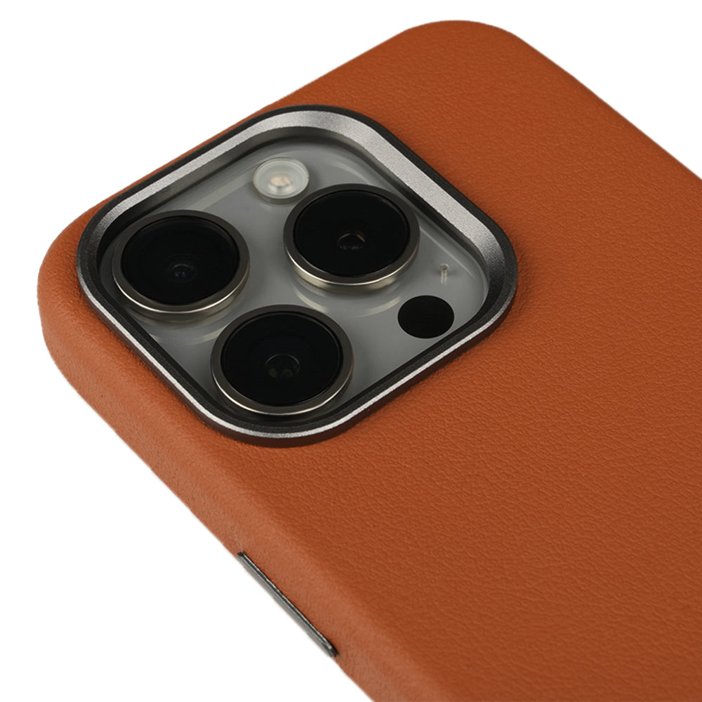 iPhone 15 Pro Max Gizli Magsafeli Deri Telefon Kılıfı - Kiremit