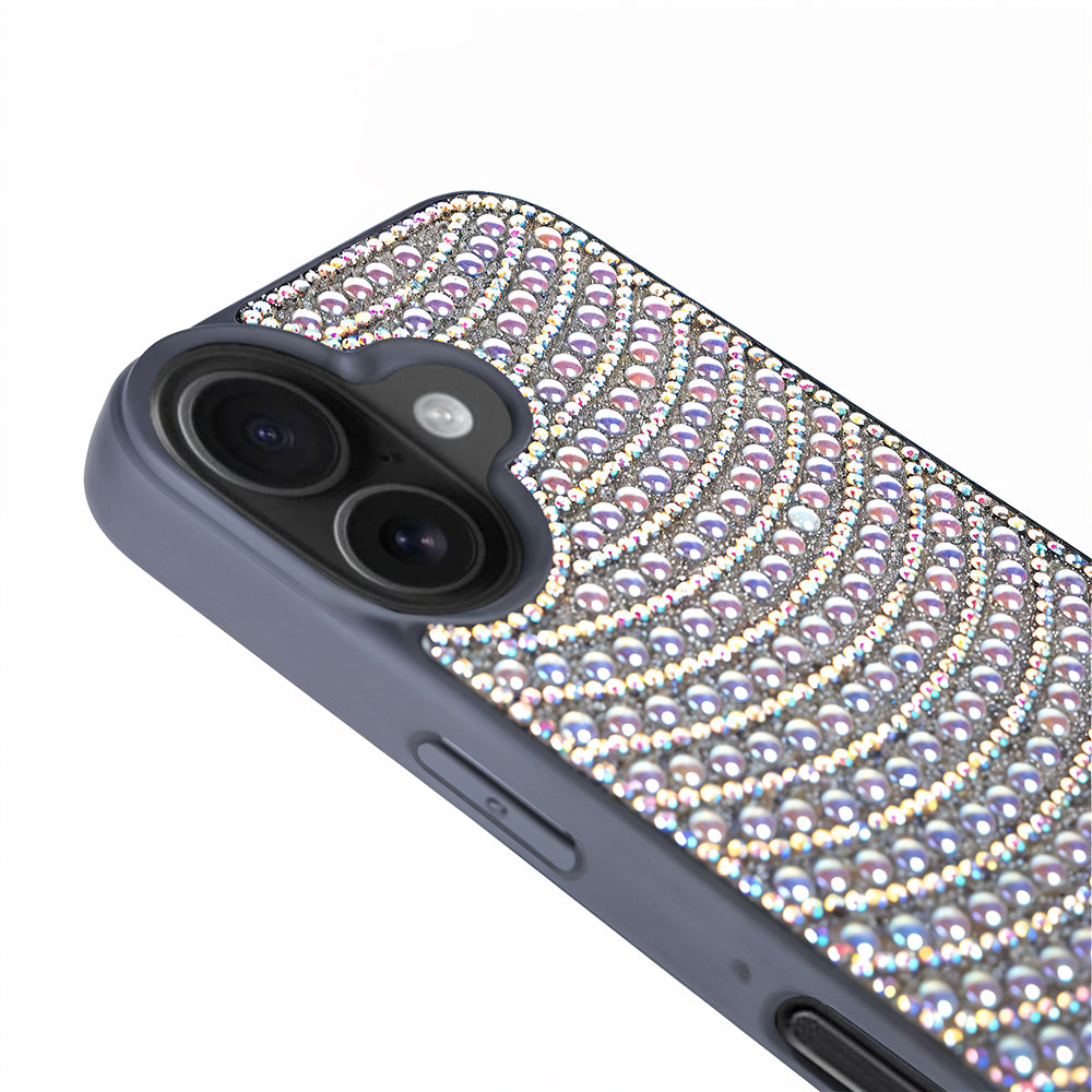 iPhone 16 Boncuk İşlemeli Telefon Kılıfı Gri