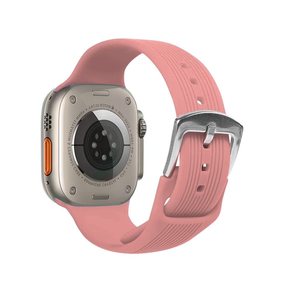 Apple Watch Çizgili Silikon Pembe Saat Kordonu