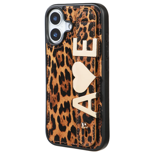 iPhone 17 Kişiye Özel Harfli Deri Telefon Kılıfı Leopar