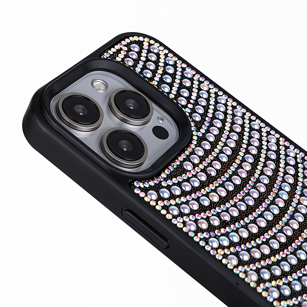 iPhone 15 Pro Max Boncuk İşlemeli Telefon Kılıfı Siyah