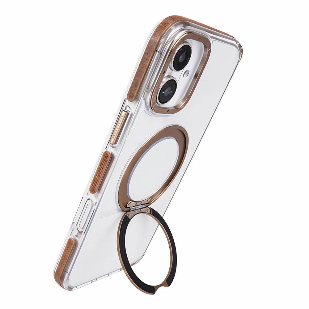 iPhone 16 Metal Standlı Telefon Kılıfı Kahve