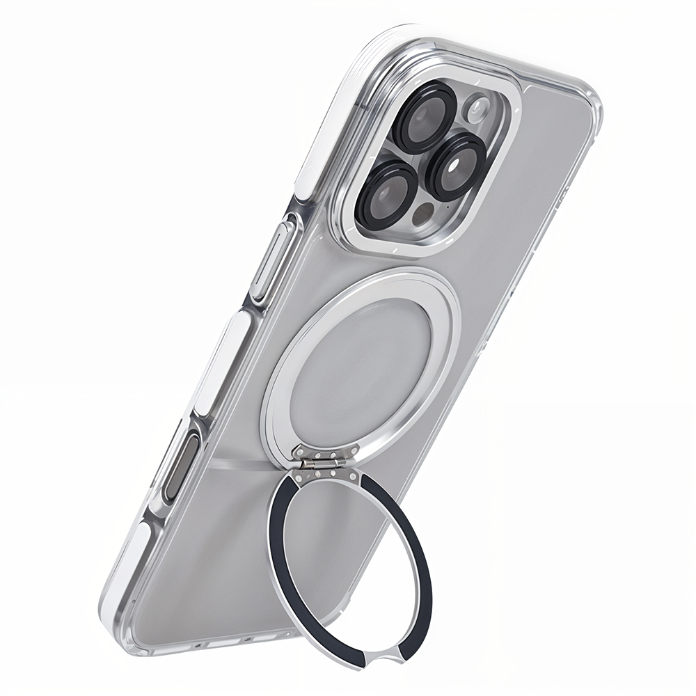 iPhone 15 Pro Max Metal Standlı Telefon Kılıfı Beyaz