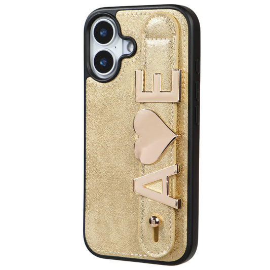 iPhone 17 Kişiye Özel Harfli Deri Telefon Kılıfı Gold