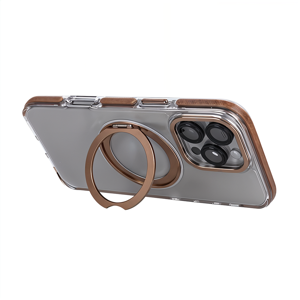 iPhone 15 Pro Max Metal Standlı Telefon Kılıfı Kahve