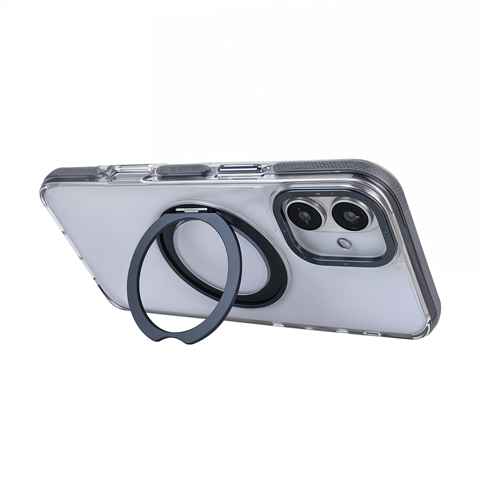iPhone 16 Metal Standlı Telefon Kılıfı Gri