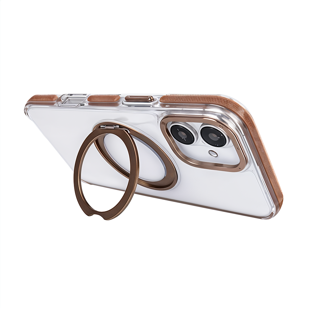 iPhone 16 Metal Standlı Telefon Kılıfı Kahve