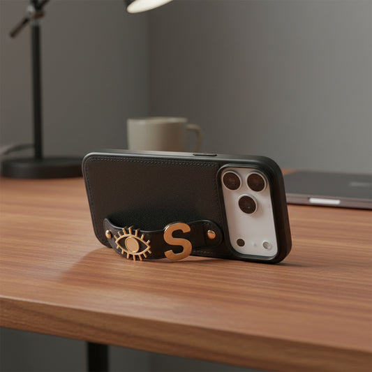 iPhone 17 Kişiye Özel Harfli Deri Telefon Kılıfı Siyah