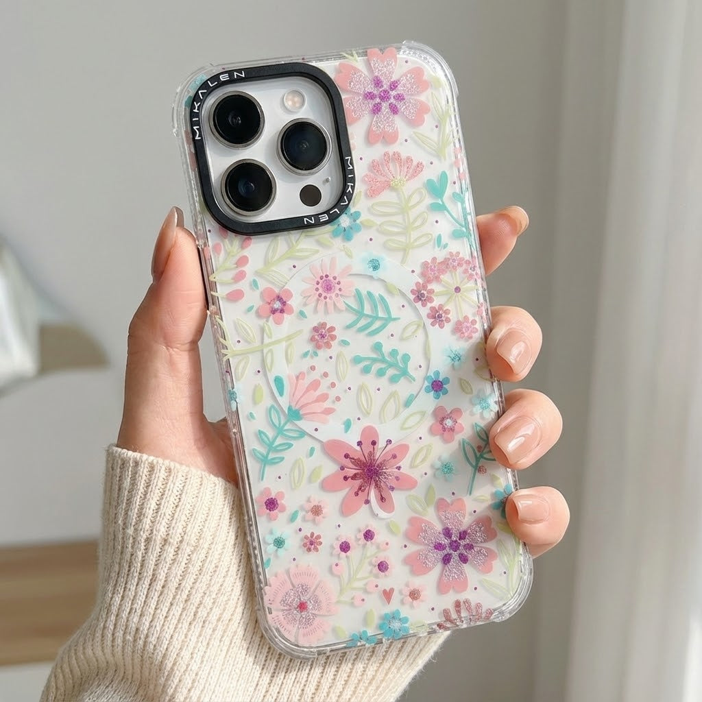 Apple iPhone 15 Pro Max Mikalen Magsafe Çiçekli Telefon Kılıfı