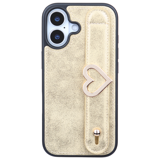 iPhone 16 Kişiye Özel Harfli Deri Telefon Kılıfı Gold