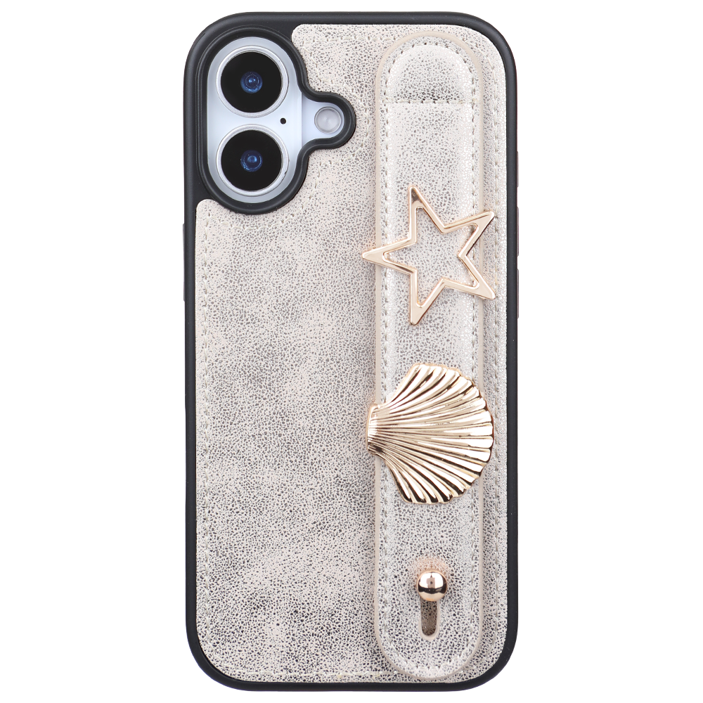 iPhone 16 Kişiye Özel Harfli Deri Telefon Kılıfı Gri