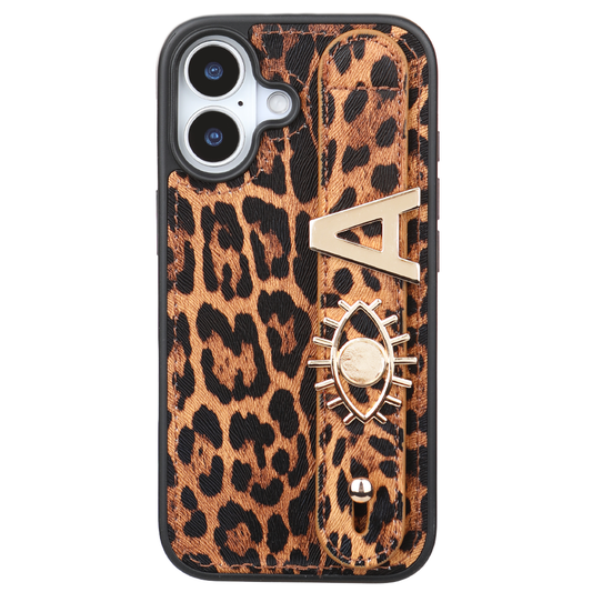 iPhone 16 Kişiye Özel Harfli Deri Telefon Kılıfı Leopar