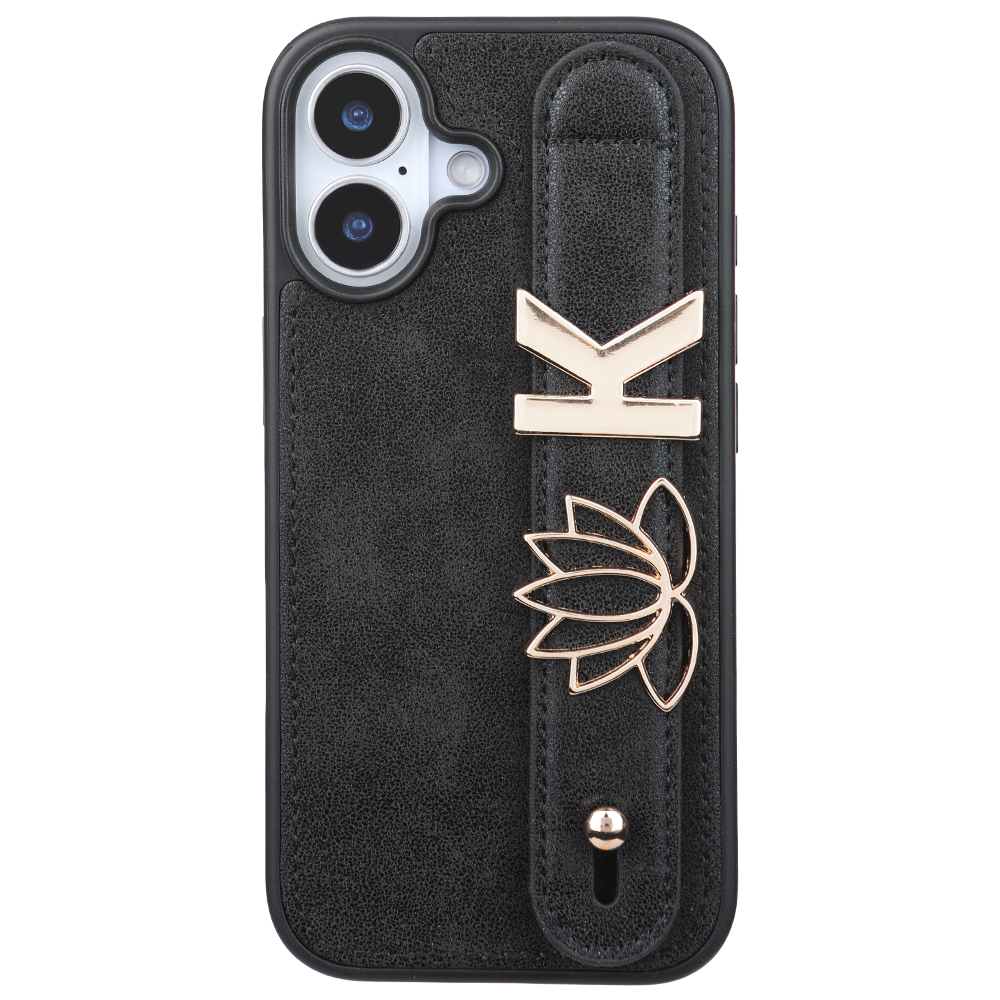 iPhone 16 Kişiye Özel Harfli Deri Telefon Kılıfı Siyah