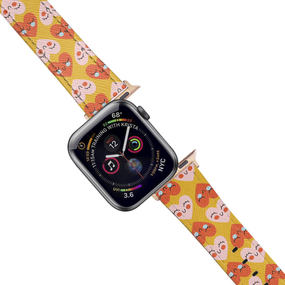 Apple Watch Yellow Band Cute Hearts Desenli Kordon