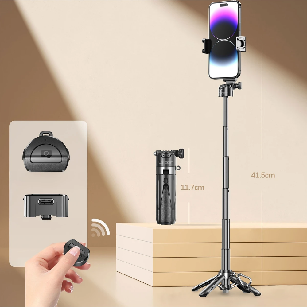Earldom 360 Derece Ayarlanabilir Açılı BT Tripodlu Selfie Çubuğu - Siyah