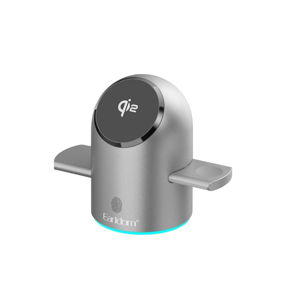 Earldom 3in1 15W Telefon 2.5W Saat ve 5W Airpods İçin Dönebilen Kablosuz Şarj Standı - Gri