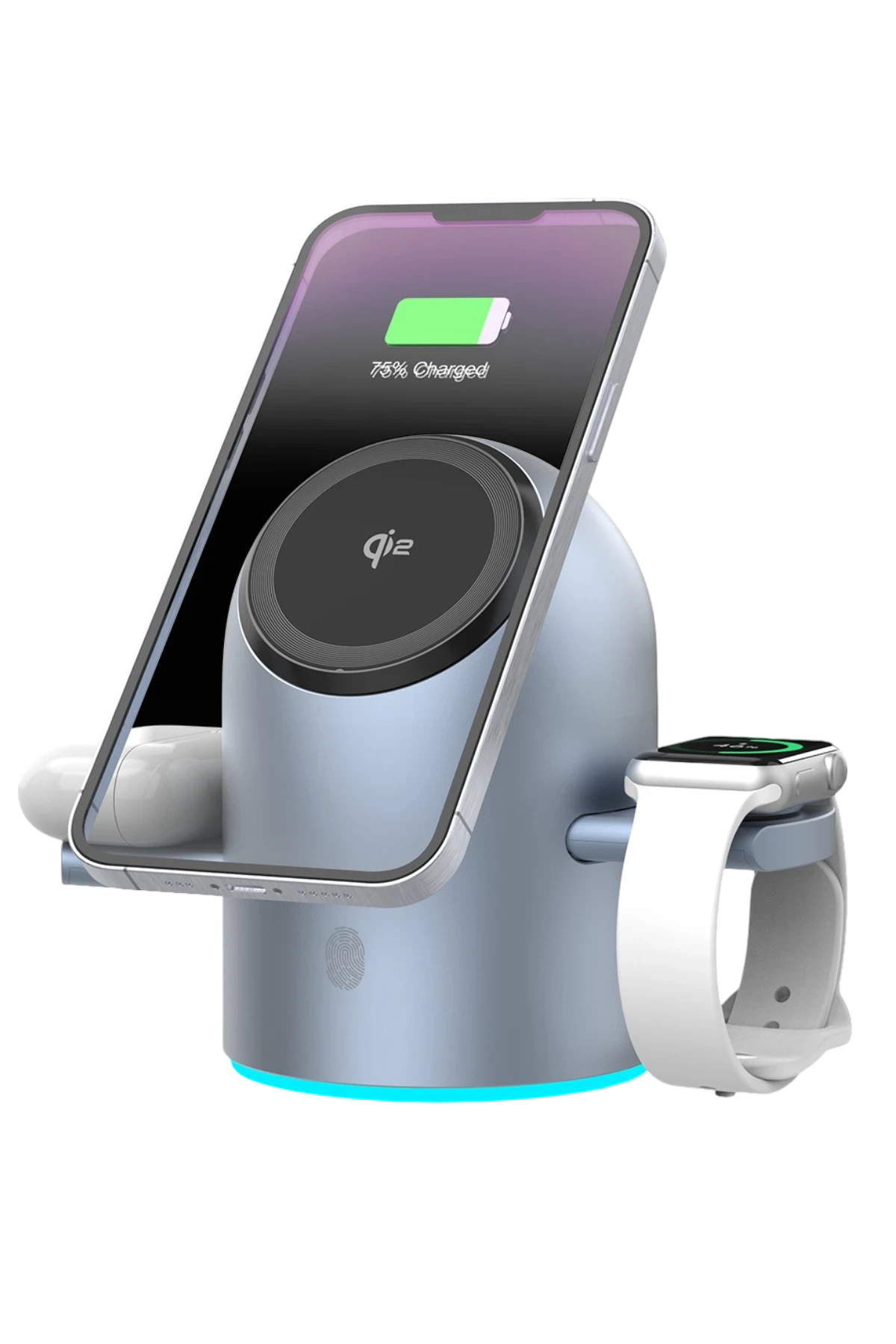 Earldom 3in1 15W Telefon 2.5W Saat ve 5W Airpods İçin Dönebilen Kablosuz Şarj Standı - Gri