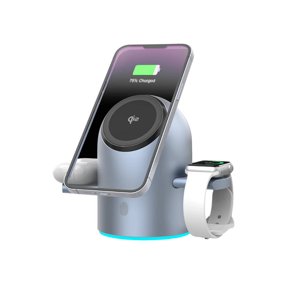 Earldom 3in1 15W Telefon 2.5W Saat ve 5W Airpods İçin Dönebilen Kablosuz Şarj Standı - Gri