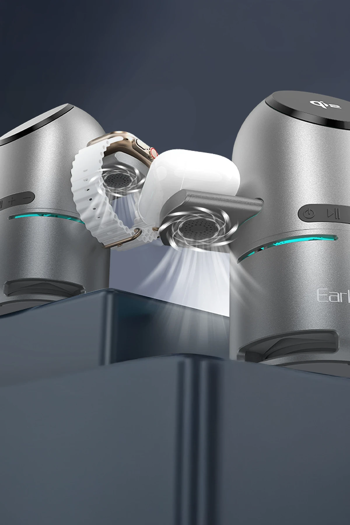 Earldom 3in1 15W Telefon 2.5W Saat ve 5W Airpods İçin Dönebilen Kablosuz Şarj Standı - Gri