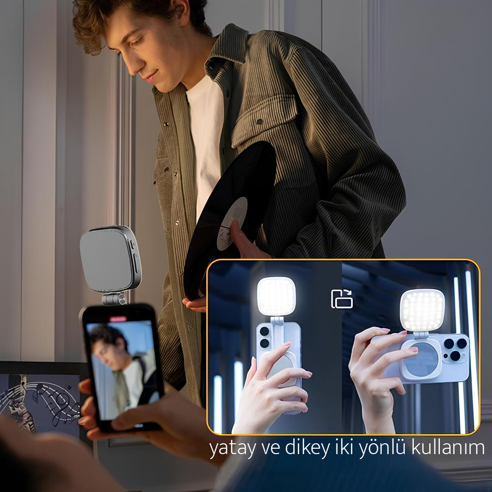 Magsafe Fonksiyonlu Ayna ve Şarj Özellikli Selfie Işığı