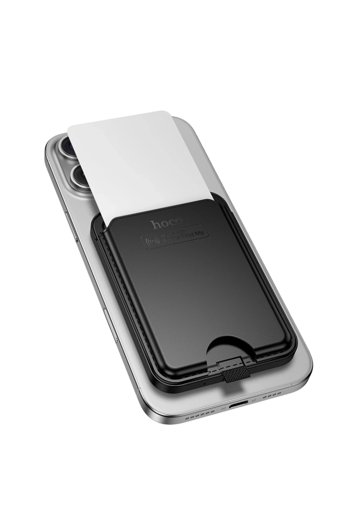 Hoco Tiger Smart Apple Find My Özellikli Kablosuz Şarj Destekli Magsafe Kartlık - Siyah