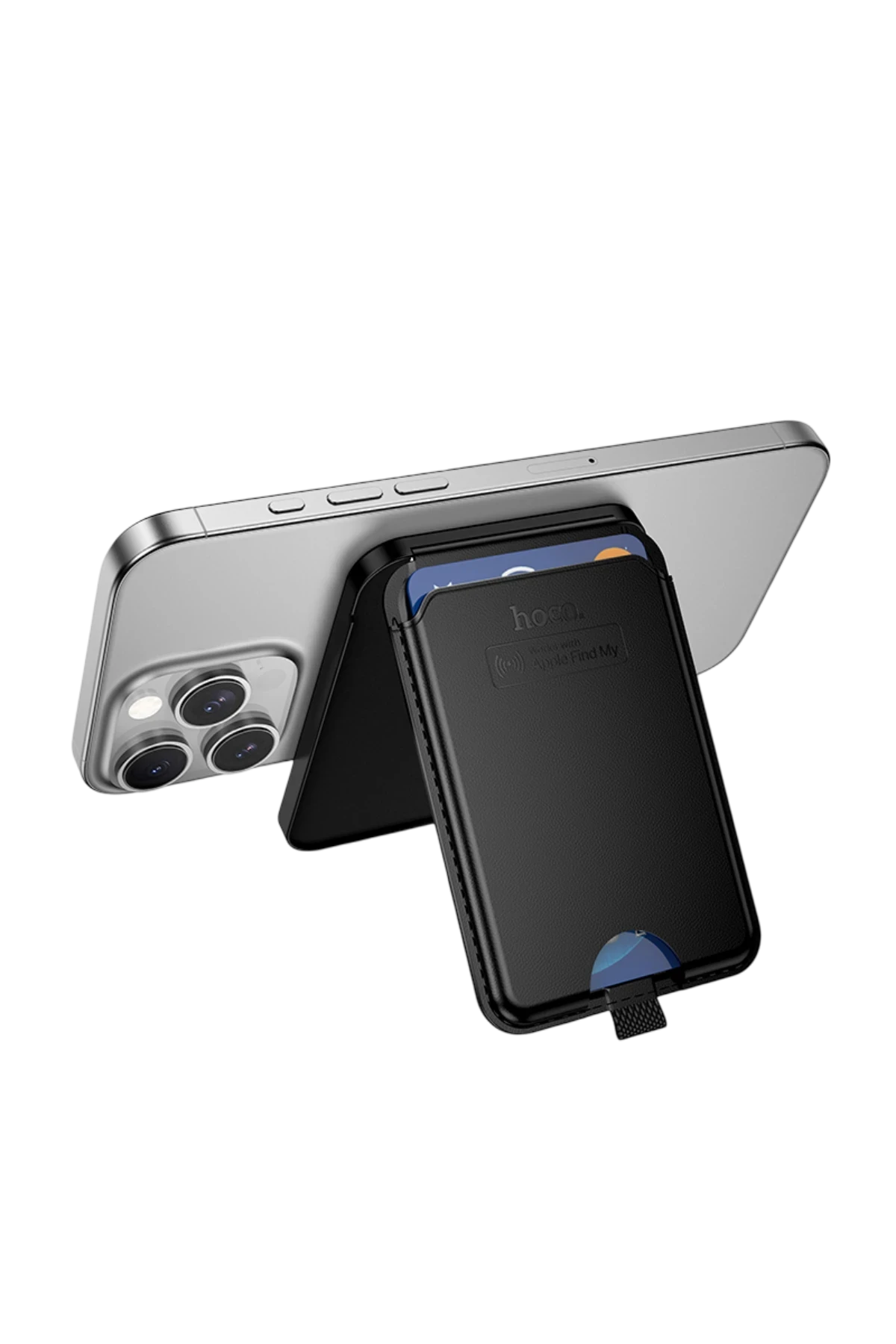 Hoco Tiger Smart Apple Find My Özellikli Kablosuz Şarj Destekli Magsafe Kartlık - Siyah