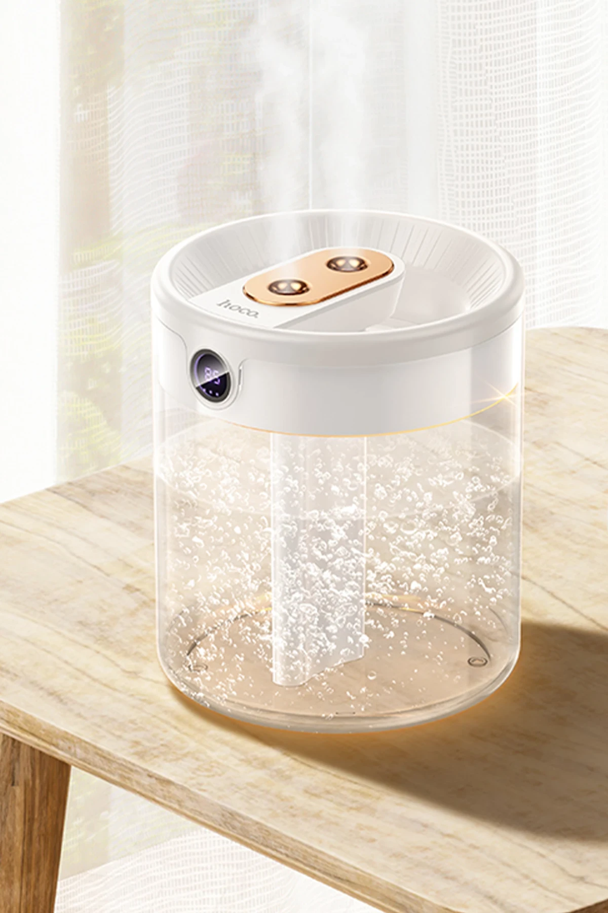 Hoco Dual Dijital Göstergeli Zaman Ayarlı Masaüstü Hava Nemlendirici - Beyaz