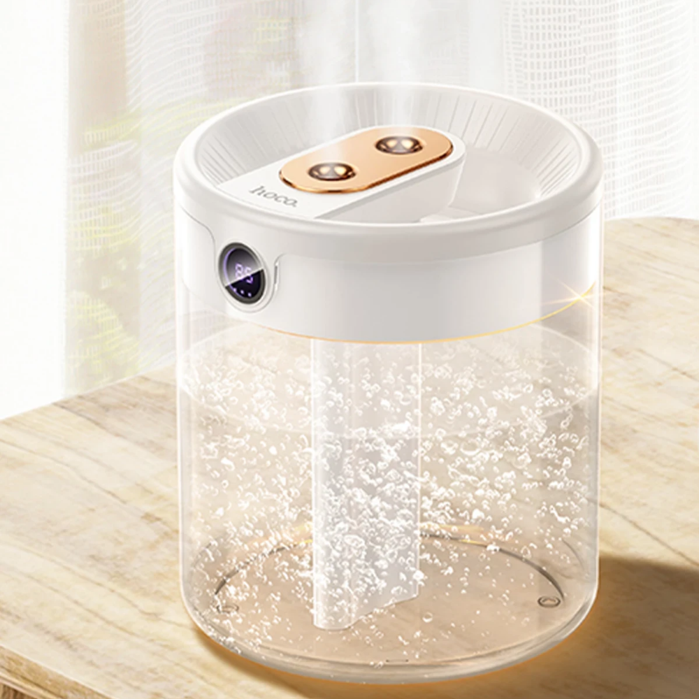 Hoco Dual Dijital Göstergeli Zaman Ayarlı Masaüstü Hava Nemlendirici - Beyaz