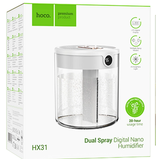 Hoco Dual Dijital Göstergeli Zaman Ayarlı Masaüstü Hava Nemlendirici - Beyaz