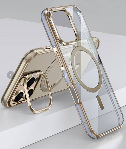 iPhone 16 Pro Max Metal Standlı Magsafe Kılıf Gold