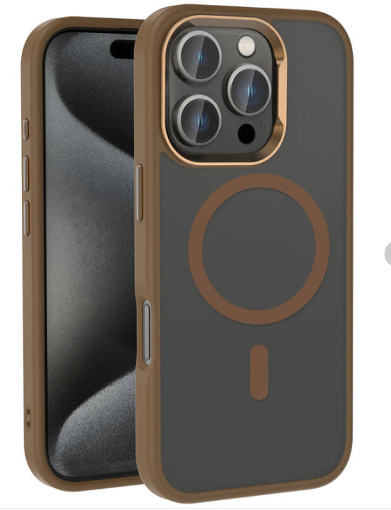 Kost Parlak Çerçeveli iPhone 16 Pro Magsafe Kılıf Brown
