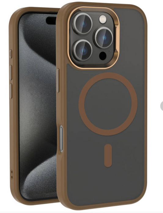 Kost Parlak Çerçeveli iPhone 16 Pro Magsafe Kılıf Brown