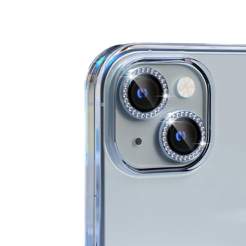 iPhone 15 Kamera Koruyucu Taşlı Mavi