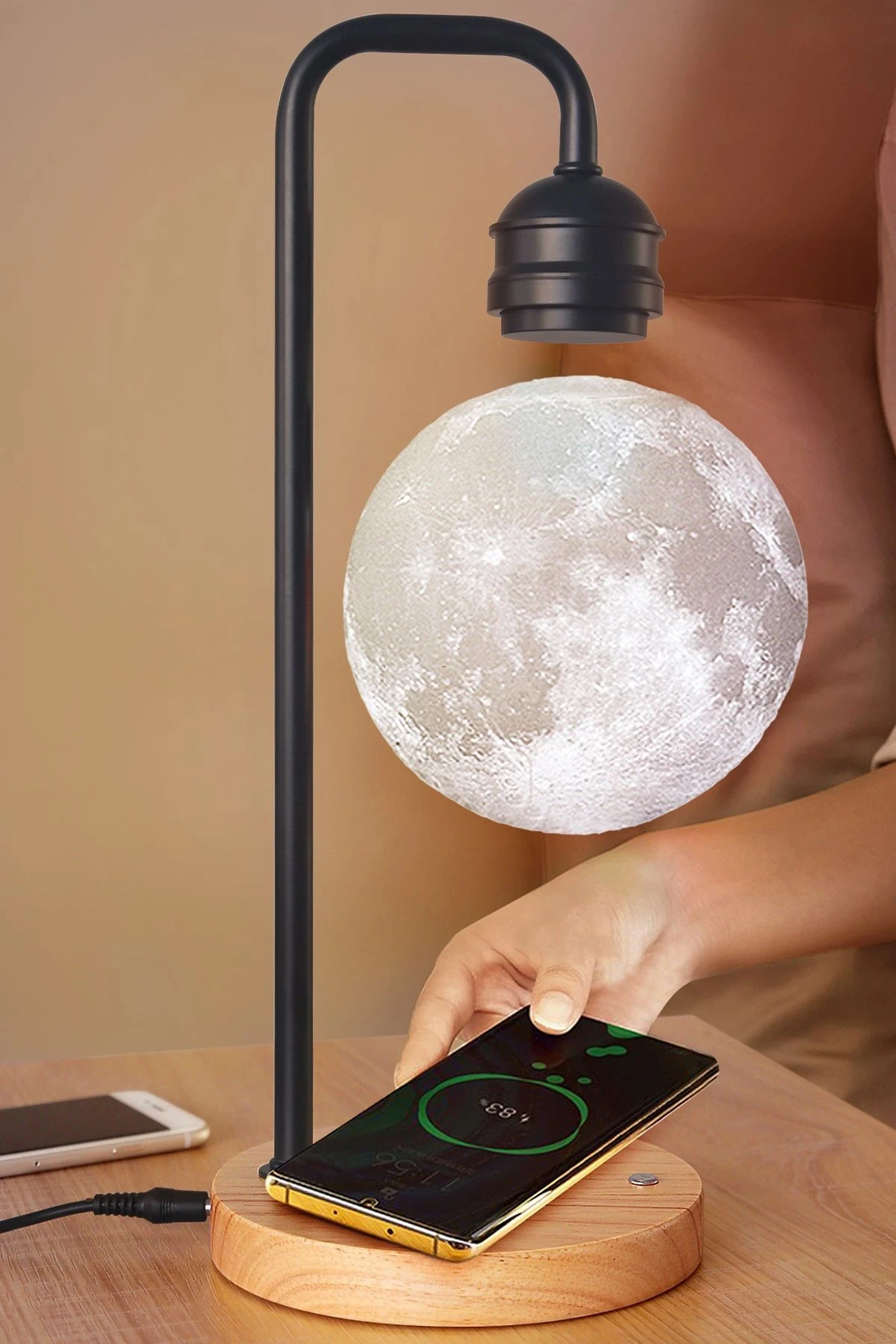 Newface Ay Görünümlü Kablosuz Şarj Özellikli Gece Lambası - Siyah