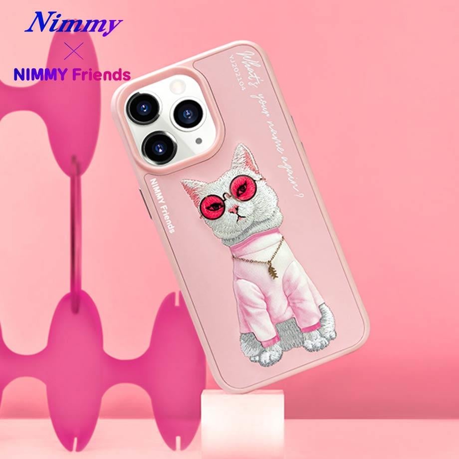 iPhone 15 Pro Max Nimmy Gerçek Nakışlı ve Uzun Pembe Kedi Telefon Kılıfı