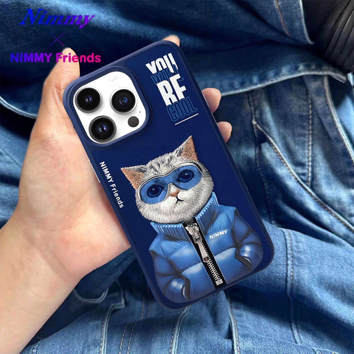 iPhone 15 Pro Max Nimmy Gerçek Nakışlı ve Uzay Kedi Telefon Kılıfı