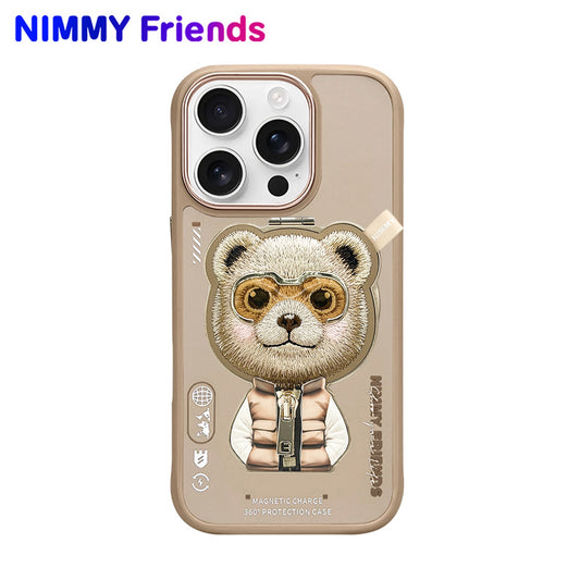 Apple iPhone 15 Pro Max Nimmy Tak-Çıkar Magsafe Standlı Premium Kahve Ayı Telefon Kılıfı