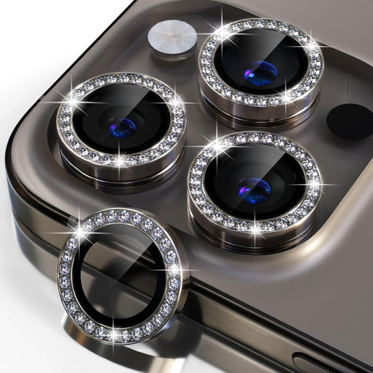 iPhone 15 Pro Max Kamera Koruyucu Taşlı Titanium