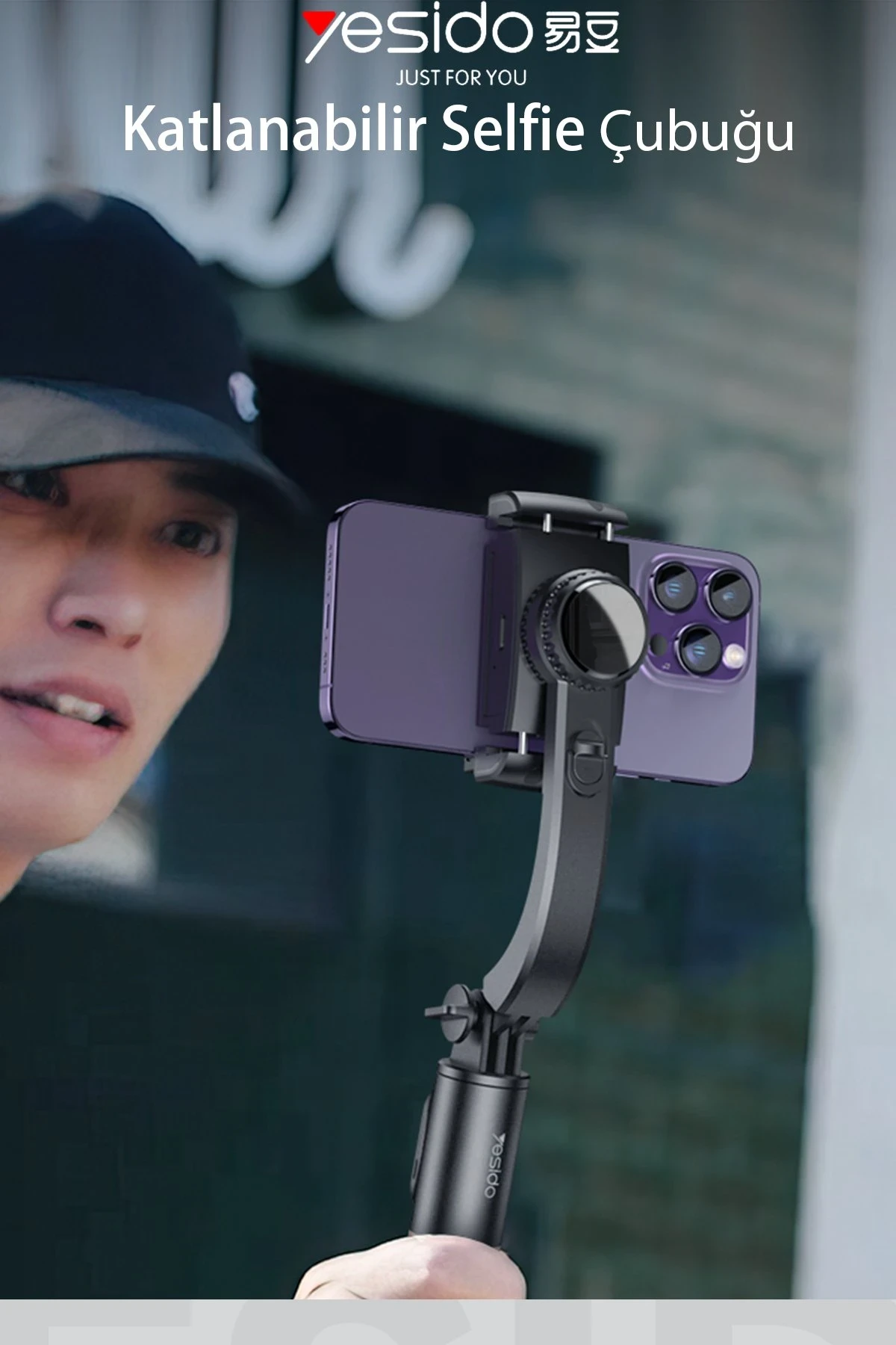 Yesido 360 Derece Bluetooth 5.0 Kontrollü 75cm Selfie Gimbal - Siyah